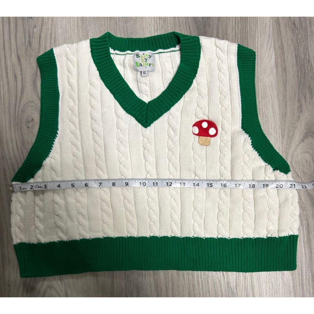 Shiny by Nature Mushroom Cable Knit Sweater Vest Cream Green XL Cotton - Picture 4 of 8